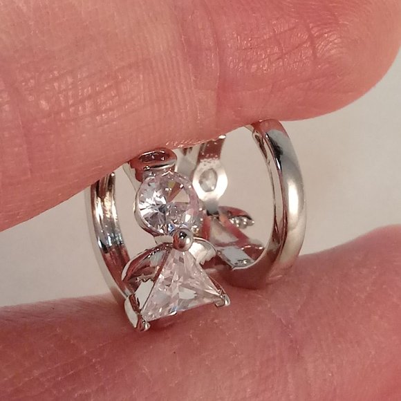 Silver Angel White Diamond Zircon Hoop Huggie Earrings Gorgeous Party Gift - Picture 6 of 6